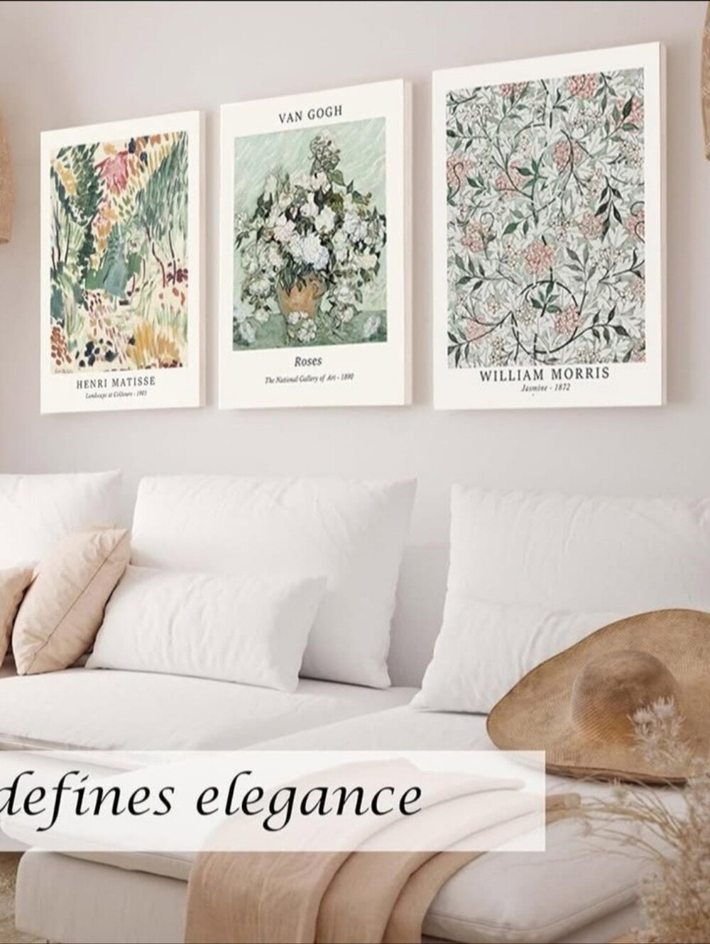 Set of 3 Botanical Art Prints - Neutral Green & Blush Palette